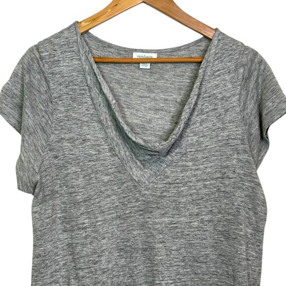 Sundance Gray Size Large 100% Linen Cowl Neck Short Sleeve Shirt - Picture 2 of 6